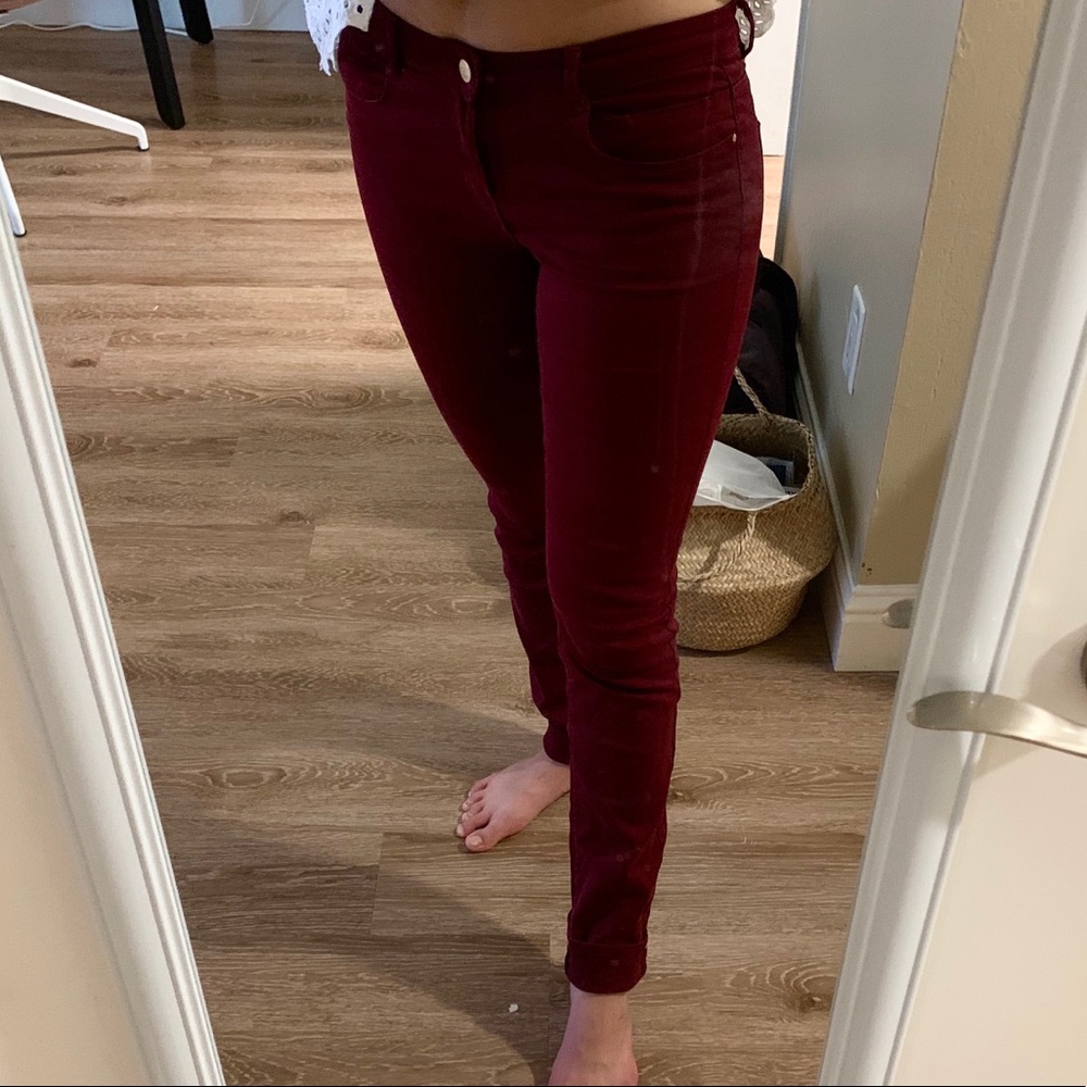 Zara Denim Pants - Dark Red